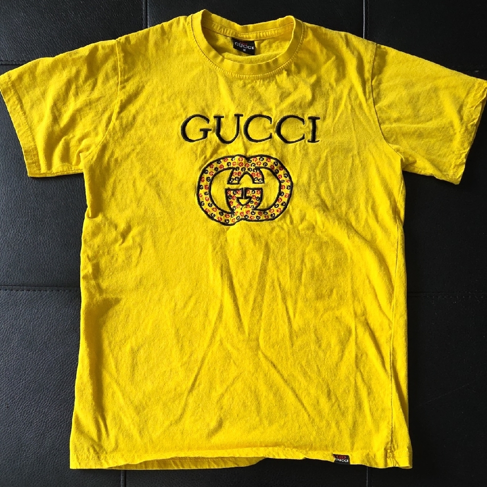 COPY- Gucci Yellow Short Sleeve Tee Vibrant Logo Design Size Medium